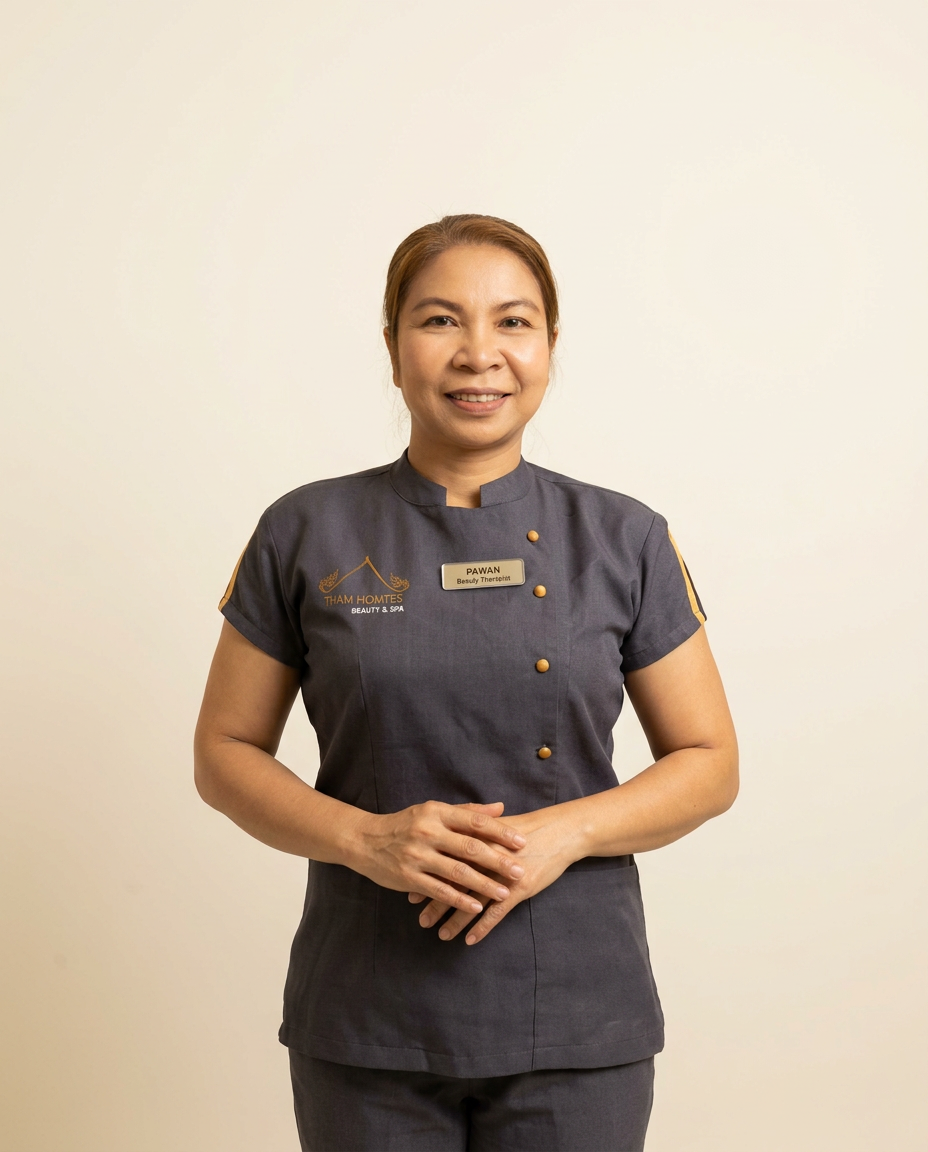 Pawan, beauty therapist, portrait on a cream background